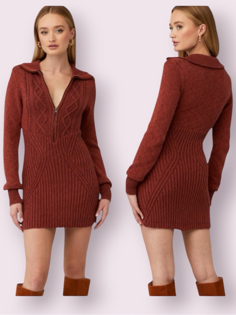Free People Mont Blanc Mini Sweater Dress Brick Red Size XS